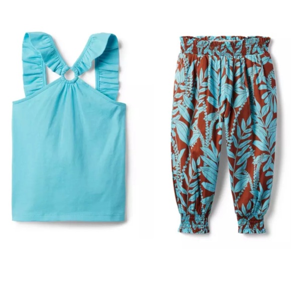 Janie&Jack Ruffle Strap Top & Tropical Smocked Pants